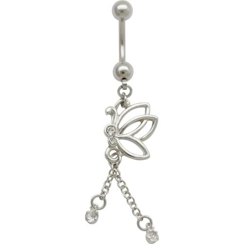 JHJT 14G Belly Ring 316L Surgical Steel Bar Dangle Butterfly Body Piercing Sexy Navel Ring Jewelry