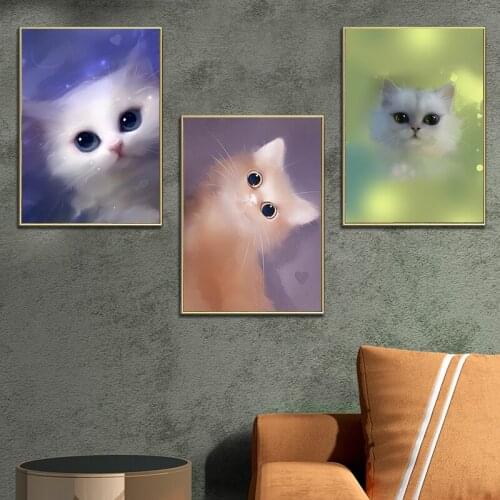 BALLEAY ART Watercolor Cat Cute Animal Poster Nordic Kids Baby Room Wall Art Print Pictures Home Decor Canvas Painting Custom