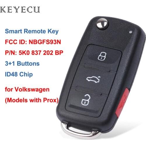 Keyecu 5K0837202BP Keyless-go Smart Remote Car Key Fob 4B 315Mhz ID48 for Volkswagen VW Jetta Passat 2012-2019 FCC ID: NBGFS93N