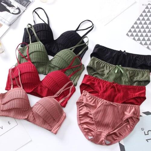 2019 Japanese And Korean Style Girl Cascading Decoration Without Steel Ring Gathered Bra + Underwear Set Dropshipping