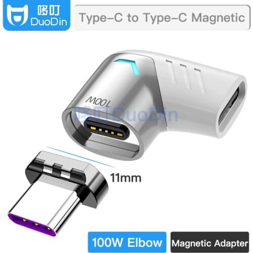 DuoDin Magnetic Cable Adapter 100W USB Type C Cable Converter for Ipad Pro Macbook 2019 2018 Magnet Adapter Cable Connector Bent