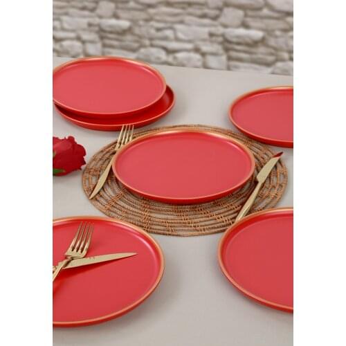 Matt Red Gold Fishnet Nordic Cake Plate 22 Cm 6 Pcs