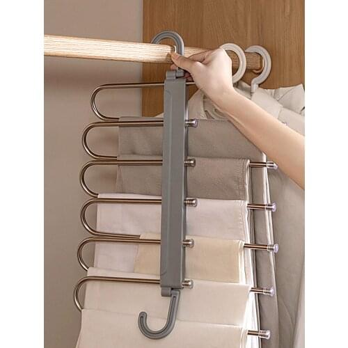 Multifunctional Magic Pants Rack Multi-Layer Collapsible Trousers Clip Hanger Household No Trace Hanging Pants Dedicated
