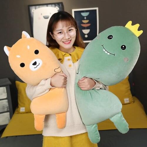 Cartoon Animals Plush Pillow Stuffed Dinosauar Bear Husky Shiba Inu Cat Plush Toys Soft Long Sleep Pillow Kawaii Birthday Gift