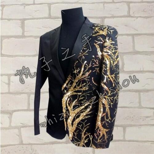 Men Concert Suits Sequins Blazer Red/black Jacket Gold Embroidery Fashion Performance Host Singer Stage Costume S-4xl 2020 New