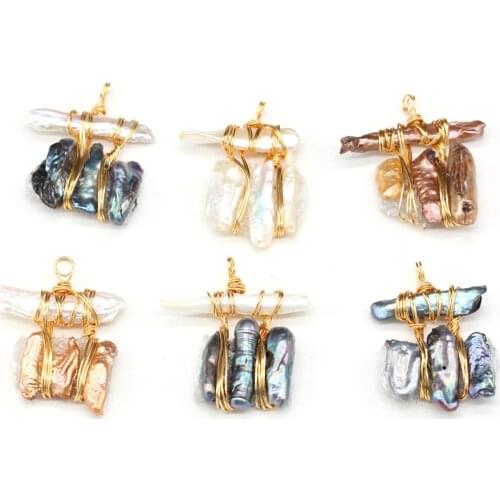 Natural Freshwater Pearl Pendant Copper Wire Winding Pearl Charms for DIY Jewelry Making Earrings Necklace Bracelet 30x35mm