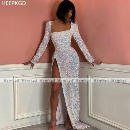 Charming Long Sleeves Sequins Prom Dresses High Slit Strapless Sparkly Party Occasion Black Girls Prom Gowns Plus Size