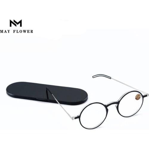 May Flower Anti-blue Ray Reading Glasses Thin Protable Presbyopic Eyeglasses With Case Round Frame For Men Women Readers+1.5+3.5