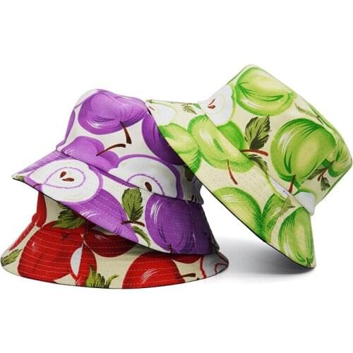 Reversible Bucket-Hats Fruits Print Sunscreen Men Women Fisherman Cat Summer Cotton Fashion Anti-sun Panama Hat Beach Outdoor