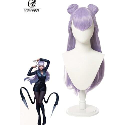 ROLECOS Game LOL KDA Evelynn Cosplay Wig LOL KDA The Baddest Evelynn Cosplay Wig 80cm Purple Headwear Women Synthetic Long Hair