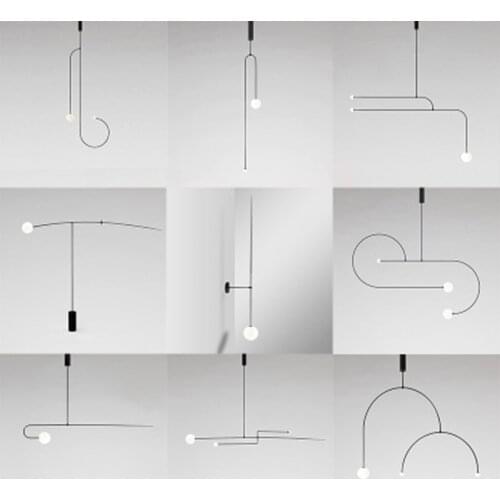 Postmodern minimalist bedroom bedside led chandelier coffee shop bar creative glass lamps Nordic art design line chandelier