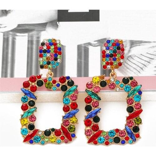 New Arrive Metal Geometric Square Colorful Crystal Drop Earrings High Quality Fashion Trend Jewelry Accessories For Women