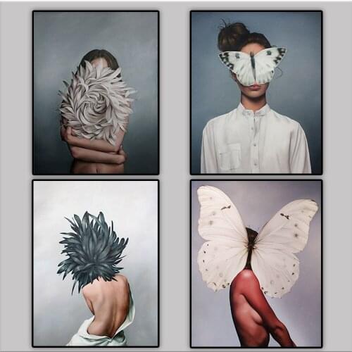 Modern Nordic Poster Canvas Painting Wall Art Feathers and Women Simple Style Canvas Print Wall Pictures for Living Room Bedroom