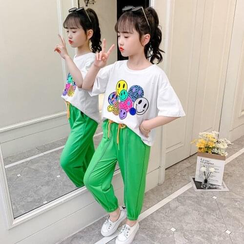 Girls Tracksuit New Summer Cartoon T-shirt + Pants 2 Piece/set Children Outfits Clothing Kids Sport Clothes 4 6 8 10 12 Years