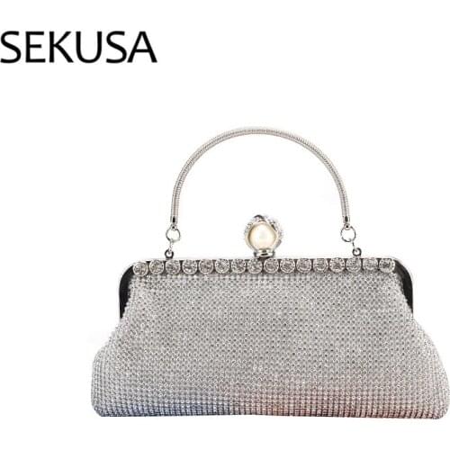 Rhinestones women evening bags soft beaded diamonds clutch bag with handle elegant ladies bridal wedding party clutches