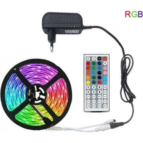 RGB LED strip light 5m 60LEDs/m SMD 2835 LED strip DC 12V +Controller+12V 2A driver