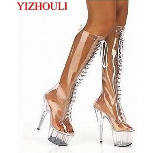 15cm front strap high-heeled shoes sexy transparent fun womens shoes Very hot sales boots 6 inch high fashion boots sexy shoes