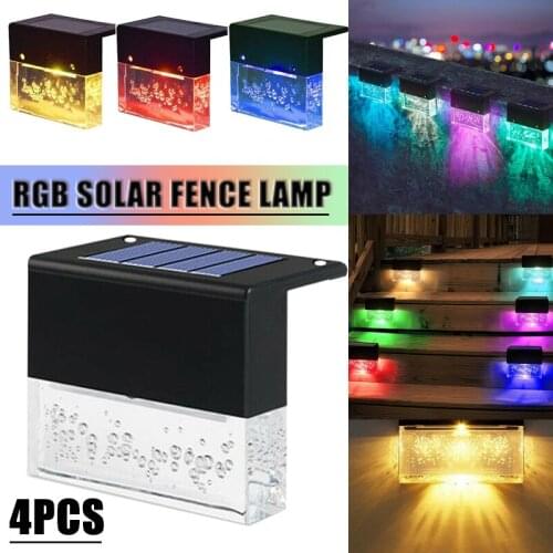 4 pcs LED Solar Powered Light Outdoor Garden Yard Decor Lamp Waterproof Wall Fence Stair Light RGB LED Landscape Lighting