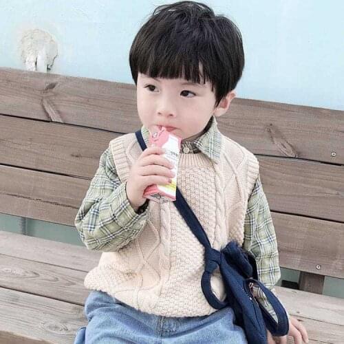2021 Spring Autumn Boy Waistcoat Toddler Vests Kids Knitted Pullover Sweater Childrens Clothes Baby Boys Solid Vest Tops W310
