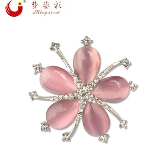 MZC Lovely Pink Opal Cherry Blossoms Brooches Pins Crystal Flower Brosh Broches Mujer Badge Lapel Pin for Women Wedding Dress