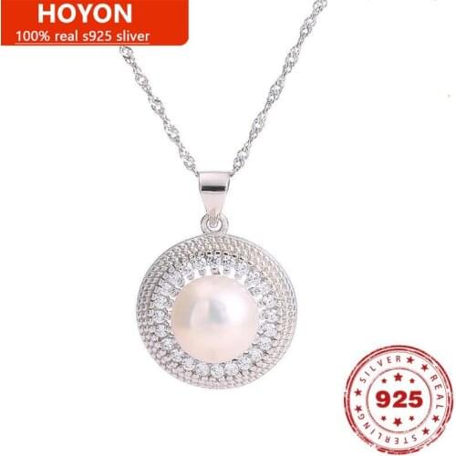 100% Real S925 Sterling Silver Pearl Pendant Necklace For Women Original Sterling Silver Chain Natural Pearl Gemstone Pendant