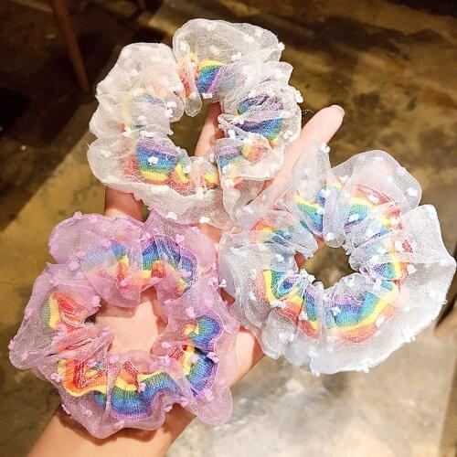 New Women Girls Sweet Colorful Rainbow Chiffon Scrunchie Ponytail Holder Beautiful Rubber Band Headband Fashion Hair Accessories