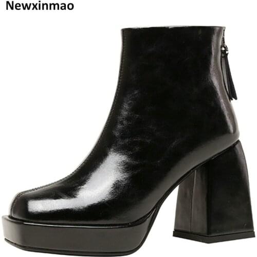 2021 new High Quality Genuine Leather Women Ankle Boots Autumn Winter Concise High Heels Fashion Back Zipper Leisure Shoes Woman