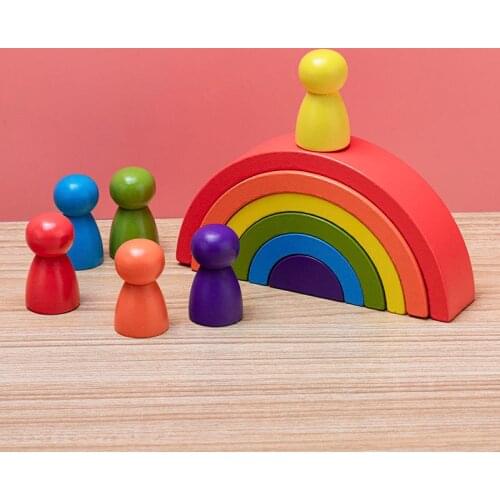 12pcs Wooden Rainbow toy creative wood rainbow stacked balance blocks baby toy Montessori educational toys for children