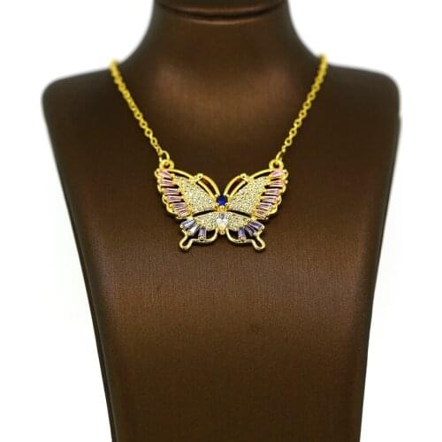 2pcs Butterfly Pendent Women Necklace Chain Shiny Wedding Engagement Party Necklace Statement Jewelry for Valentines Gift 2021