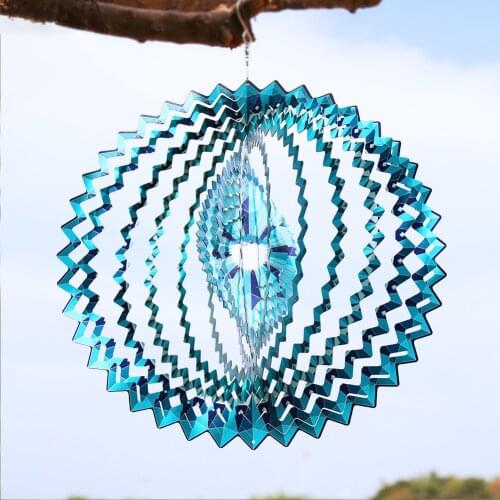 3D Colorful Mandala Geometric Pattern Rotating Wind Chime Pendant Hanging Metal Spiral Wind Spinner Outdoor Garden Decoration
