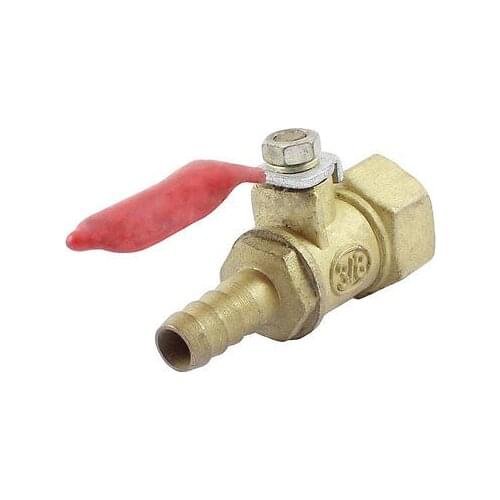 8mm Hose Barb to 3/8" PT Female Thread Brass Tone Ball Valve Fuel Shut Off
