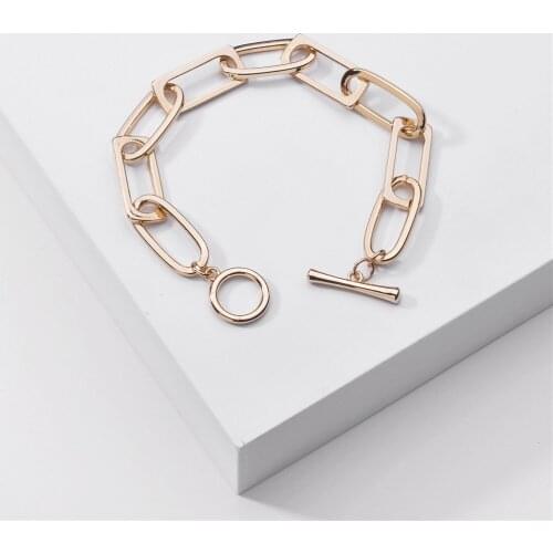 B2349 ZWPON Silver Color Link Chain Toggle Punk Bracelets for Women Minimalism Brand Designer Jewelry Rectangle Chain Bracelets