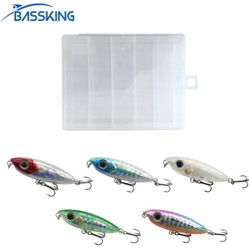BASSKING 5Pcs 45mm 3.1g Floating Pencil Bait Fishing Lure Set VMC Hooks Iscas Artificial Para Pesca Leurre Peche Pencil Swimbait