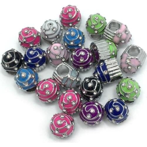 Free shipping new 20pcs mix colors cake shape oil-drip & rhinestone big hole alloy beads fit European bracelets DIY