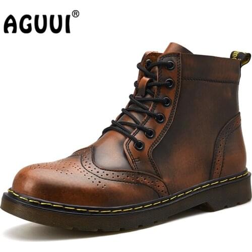 Unisex Martin Boots Size 38-47 Men&Women Cow Leather Winter Motorcycle Work Boots Couples Anti-Slippery Outdoor Booties