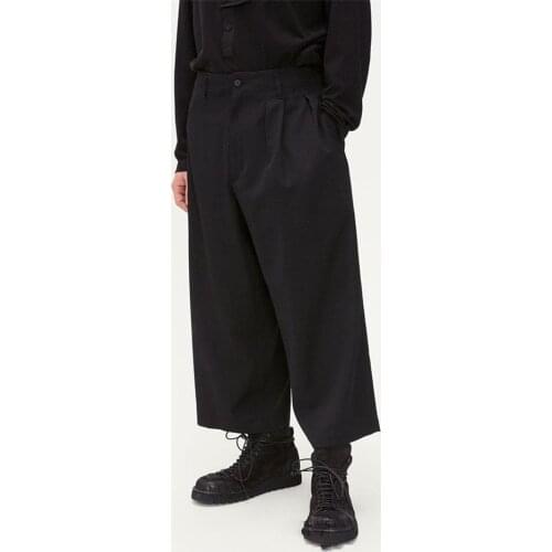 Mens new casual loose large size wide leg trousers culottes multi pocket black urban youth mens fashion trousers