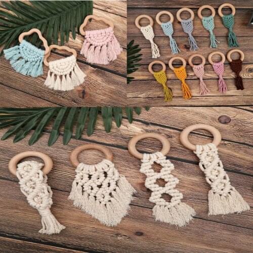 Wooden Woodland Animal Macrame Natural Cotton Baby Teether Wood Dolphin Elephant Bird Boho Teething Toy
