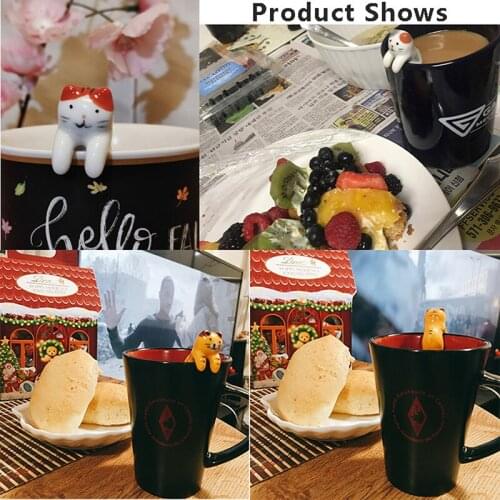 Hot SALE Cat Animal Spoon Hanging Coffee Dessert Spoon Unique Ice Cream Flatware Kitchen Tool Novelty Gift Ceramic Cartoon Cute