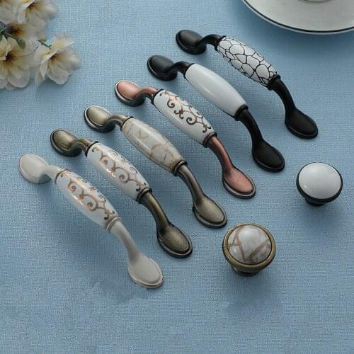 European-style Ceramic Handle Modern Garden Kitchen Cabinet Door Handle Drawer Knobs Wardrobe Furniture Handle Decoration