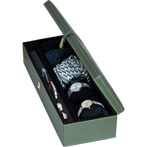 Adela Leather Jewelry Box, Watch box 40x14x9,5 Cm Green