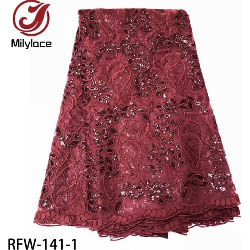 African Lace Fabric Embroidered Sequin Lace Fabric 5 Yards High Quality French Tulle Lace Fabric for Women Dress RFW-141