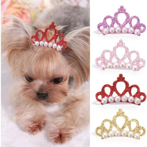 Small Dogs Faux Pearl Crown Shape Bows Hair Clips Bow Cute Head Decor For Pets Hair Clips Grooming Cat Bow Pet Gifts Accessoires