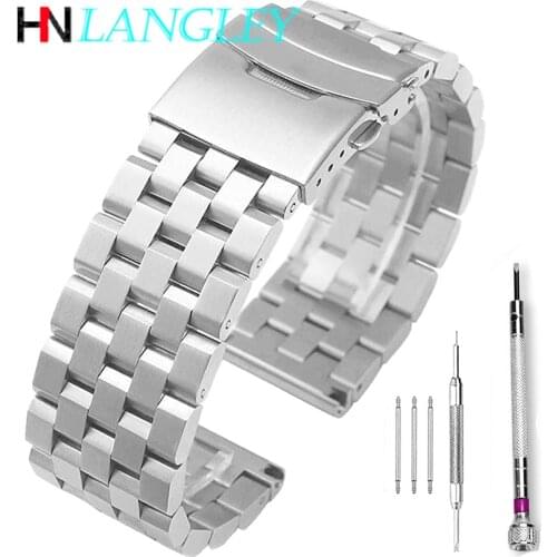 26mm 24mm 22mm 20mm 18mm Metal Watch Band Premium Solid Stainless Steel Watch Bracelet Straps Men Women Black/Silver WristBand