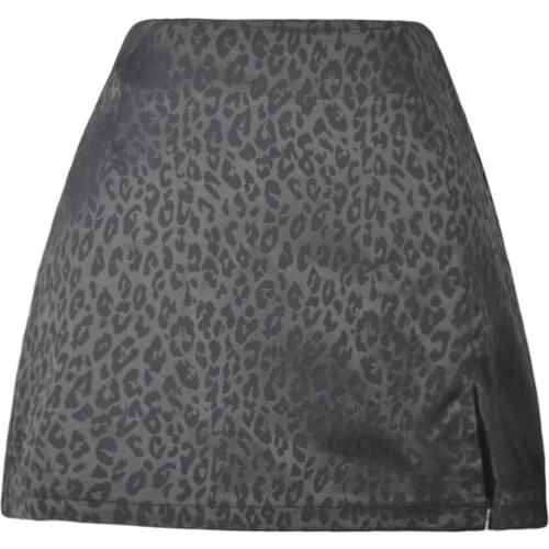 Women Summer Miniskirt, Female Daily Casual Girlish Leopard Print High-Waist Slit Short Skirt with Zipper for Girls, 5 Colors