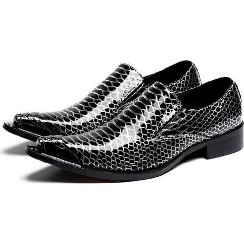 Pointed Toe Slip on Man Loafers Patent Leather Metal Tipped Mens Wedding Party Shoes
