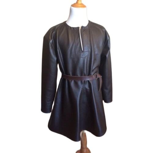 Fashion Men Medieval Renaissance Faux Leather Surcoat Vintage Viking Knight Warrior Leather Armor Shirt Plus Size without belt