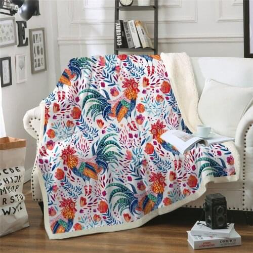 2020 New Cook Cartoon Blanket for Kids Adult Sherpa Bedspread Blanket Rooster Floral Girls battaniye Colorful Fashion Blanket