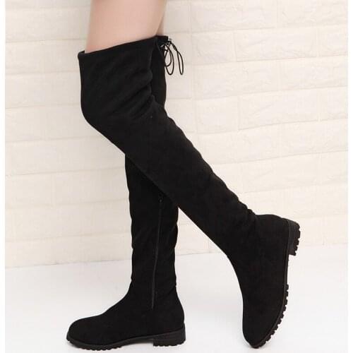 Autumn Shoes Women Over the Knee Boots Fashion Lace Up Female Thigh High Boots Platform Casual Suede Low Heel Footwear