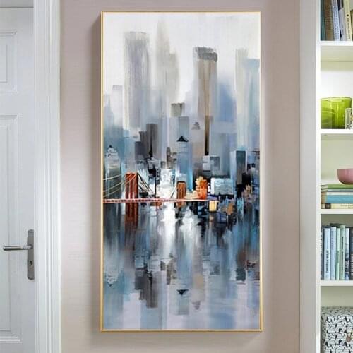 Modern Blurry City Building Poster Canvas Painting abstract Landscape Posters Blue Wall Art prints Pictures For Home Design