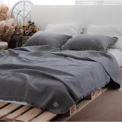 Korea Bedspreads Embroidered Quilt Set 3PCS Lace Decor Cotton Quilted Bed Cover King Queen Size Coverlet Summer Blanket on Bed